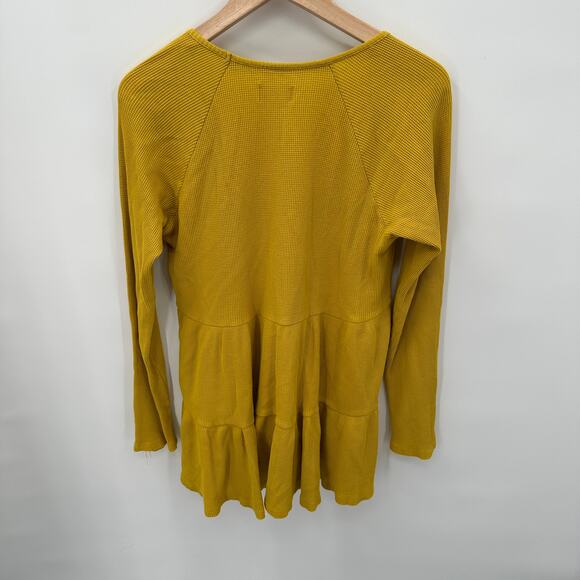 ANTHROPOLOGIE Maeve Mustard Yellow Tiered Long Sleeve Ribbed Top // M - Picture 10 of 11